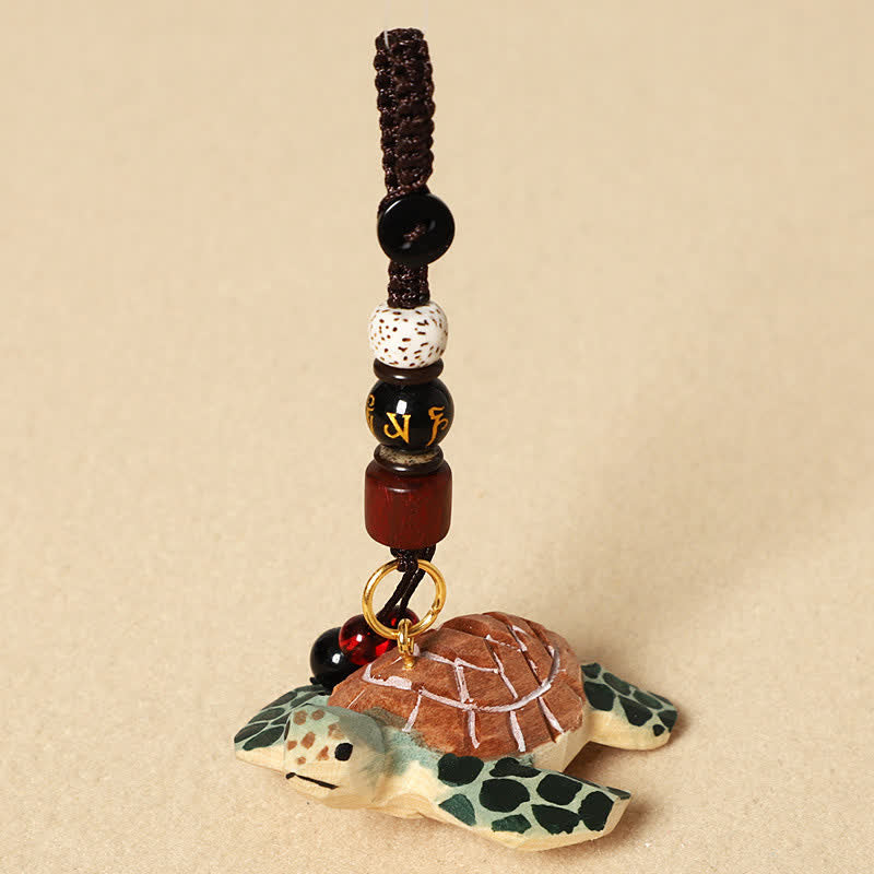 Nimara Ritual Carved Wood Turtle Om Mani Padme Hum Focus Keychains