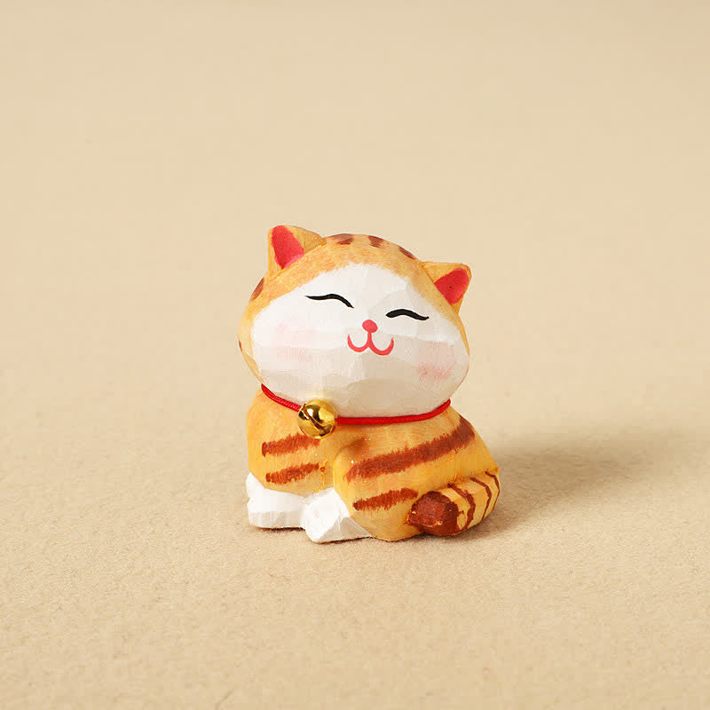 Nimara Ritual Hand Carved Natural Wood Balance Cat Keychain Cute Animal Decor