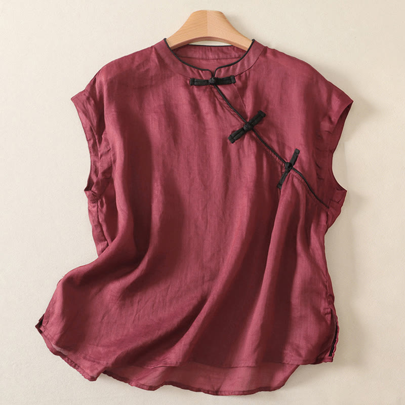 Nimara Ritual Summer Tang Style Casual Frog Button Solid Tank Top Women's Sleeveless Shirts