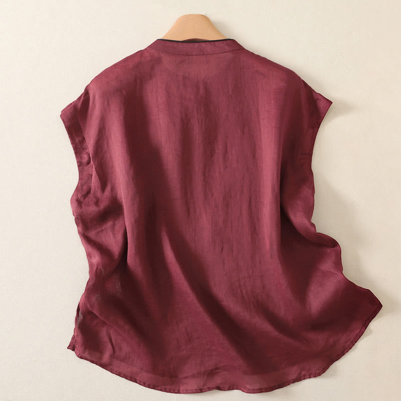 Nimara Ritual Summer Tang Style Casual Frog Button Solid Tank Top Women's Sleeveless Shirts