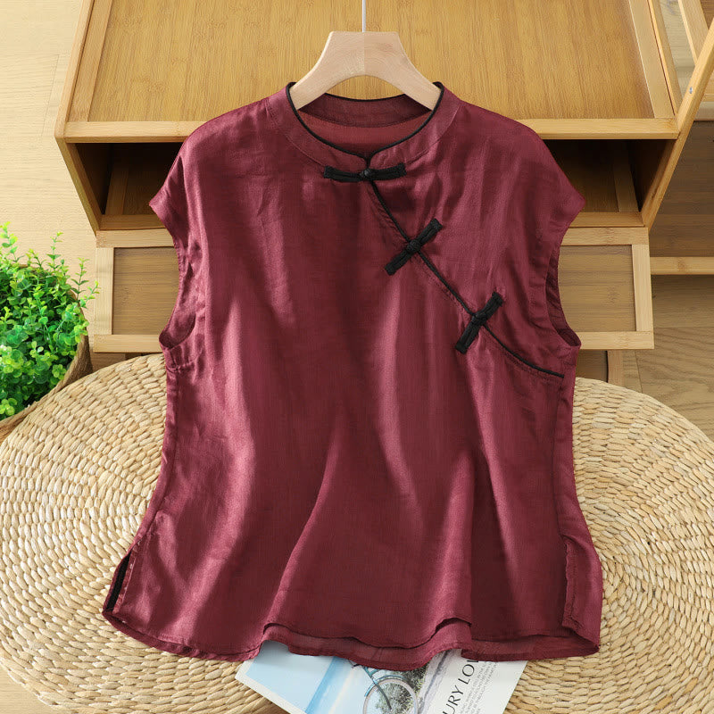 Nimara Ritual Summer Tang Style Casual Frog Button Solid Tank Top Women's Sleeveless Shirts