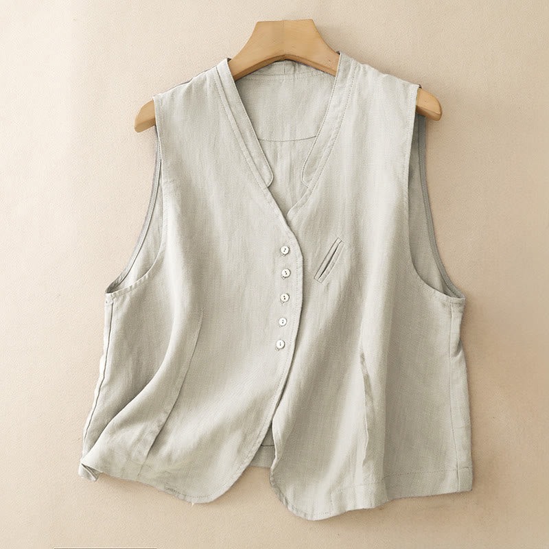 Nimara Ritual Summer Casual Minimalist V-Neck Button-Up Solid Tank Top Women's Sleeveless Shirts