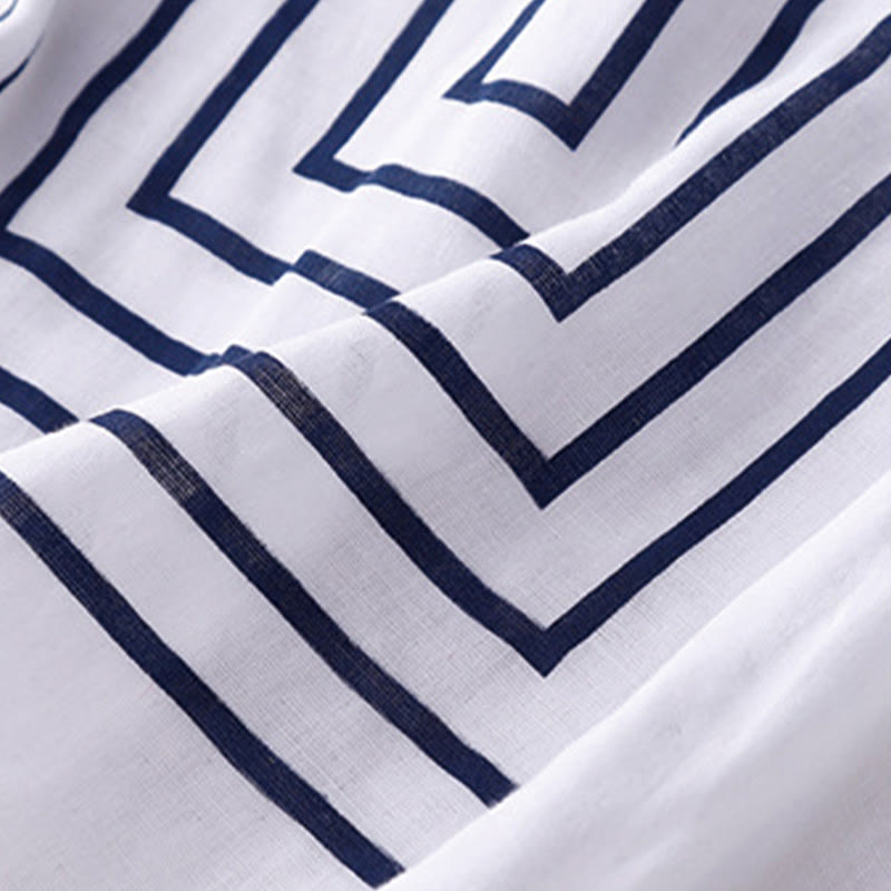Nimara Ritual Casual Line Printing Pattern Short Sleeve Cotton Linen Women's T-Shirt