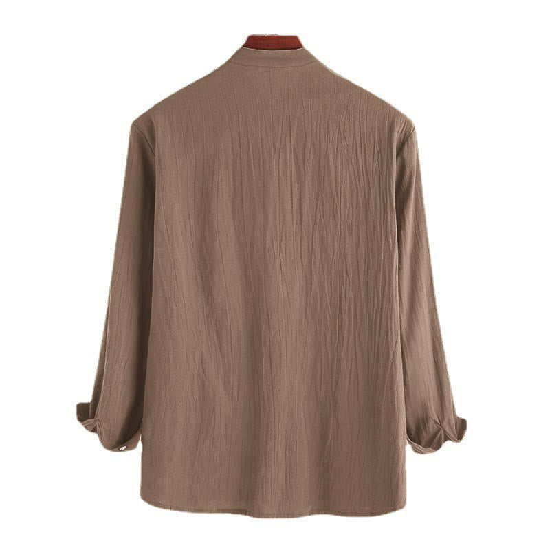 Nimara Ritual Solid Color Half Buttons Long Sleeve Cotton Men's Shirts
