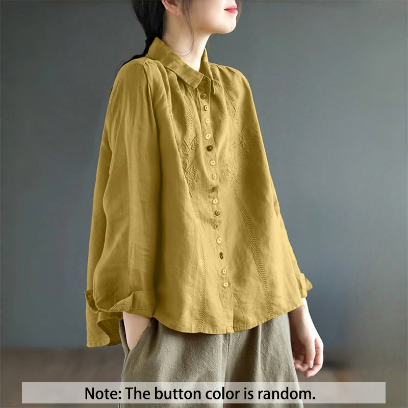 Nimara Ritual Spring Embroidery Long Sleeve Colorful Button Label Women's Shirt