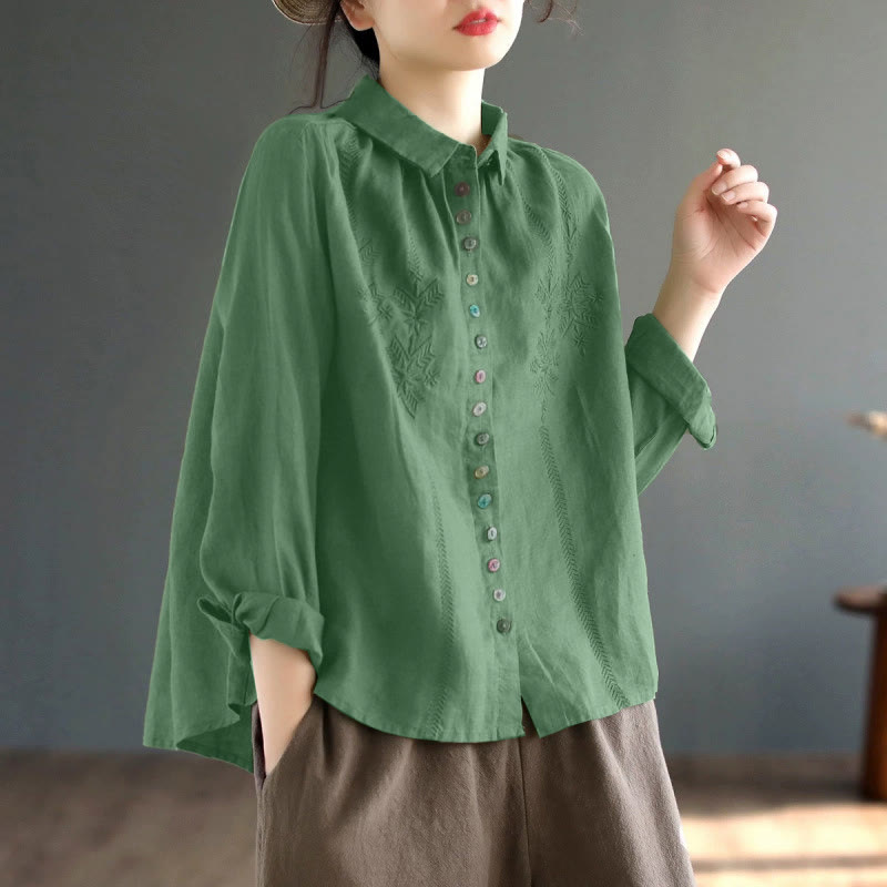 Nimara Ritual Spring Embroidery Long Sleeve Colorful Button Label Women's Shirt
