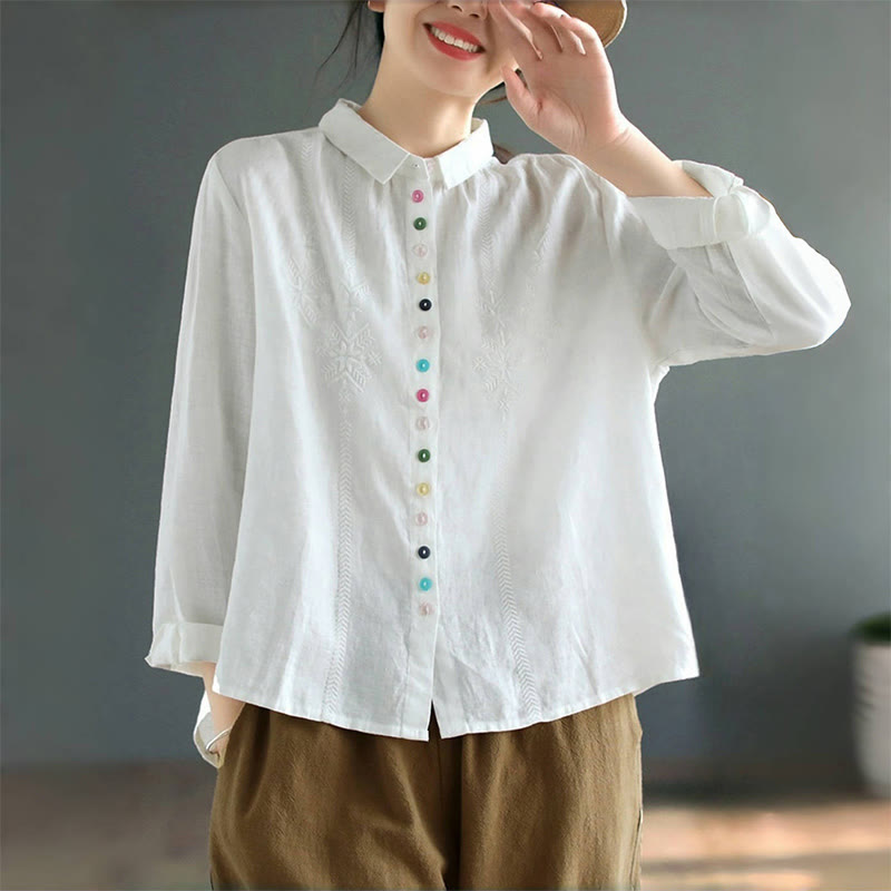 Nimara Ritual Spring Embroidery Long Sleeve Colorful Button Label Women's Shirt