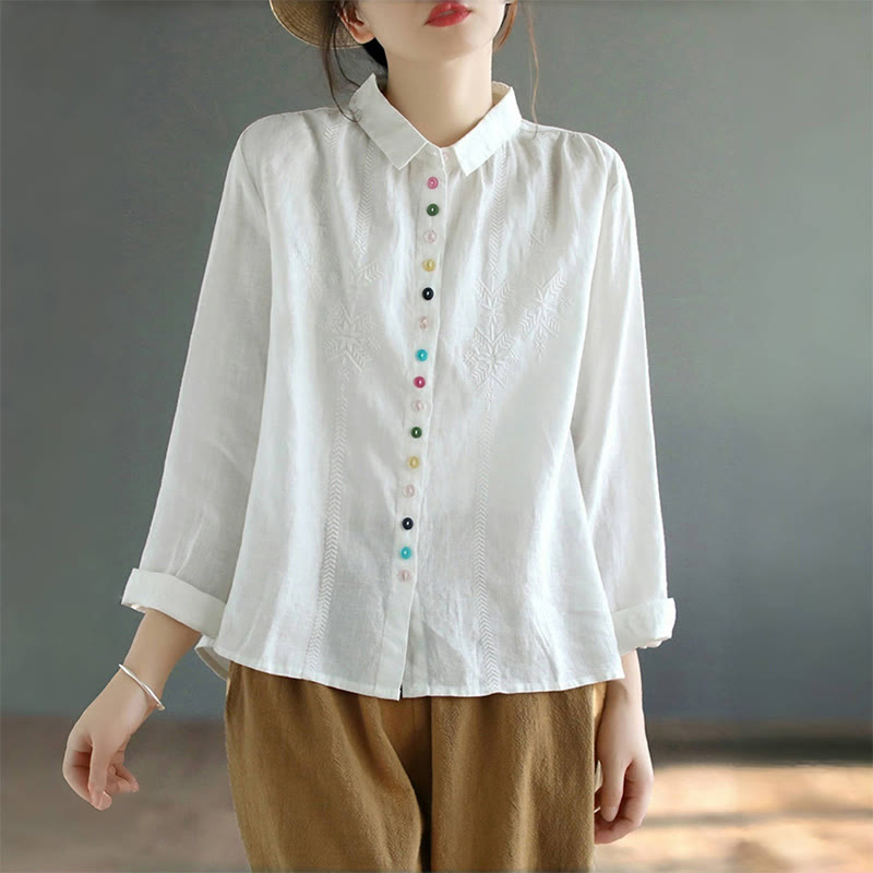 Nimara Ritual Spring Embroidery Long Sleeve Colorful Button Label Women's Shirt
