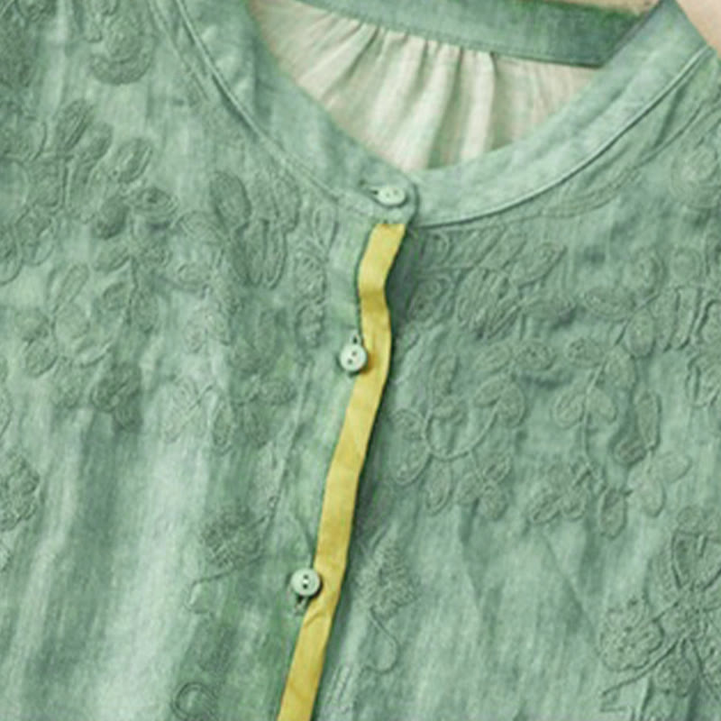 Nimara Ritual Summer Casual Embroidered Stand Collar Design Three Quarter Sleeve Midi Dress