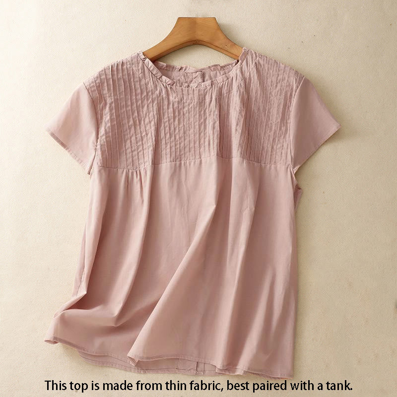 Nimara Ritual Summer Pure Color Ruffled Pleated Design Women's Short Sleeve Shirt