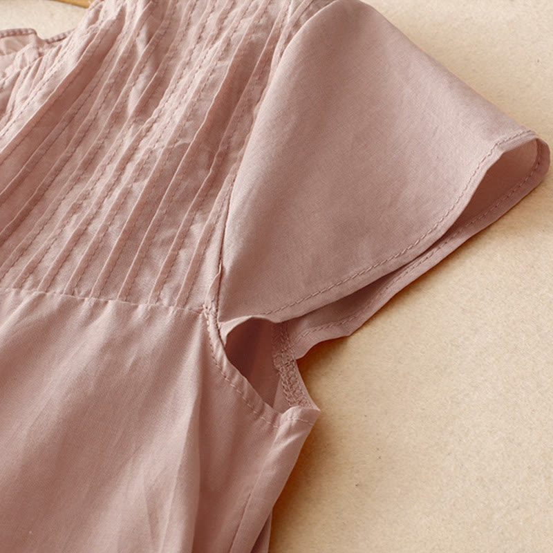 Nimara Ritual Summer Pure Color Ruffled Pleated Design Women's Short Sleeve Shirt