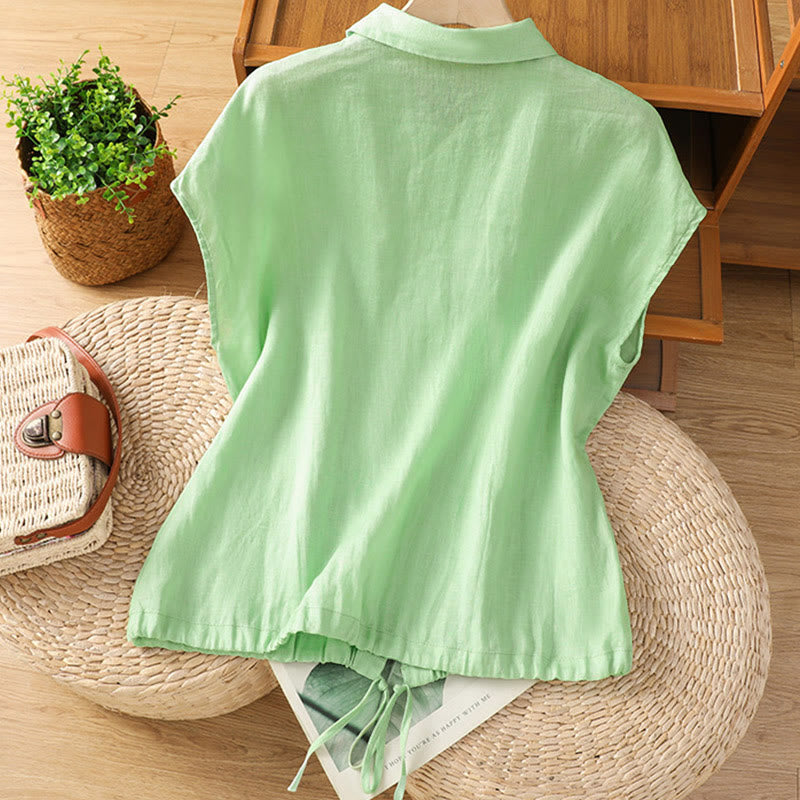 Nimara Ritual Summer Plain Color Button Short Sleeve Women's Shirt