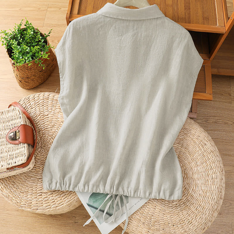 Nimara Ritual Summer Plain Color Button Short Sleeve Women's Shirt