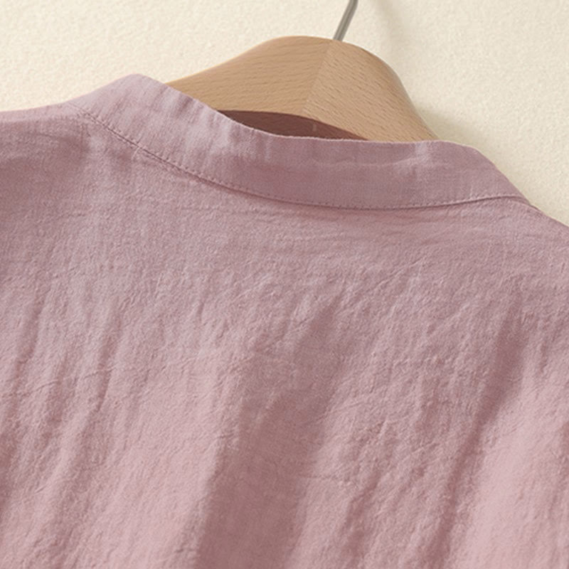 Nimara Ritual Summer Plain Red Buttons Short Sleeve Women's Shirt