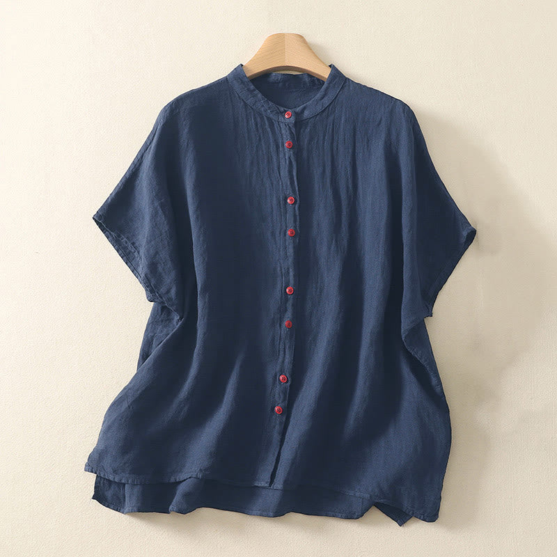 Nimara Ritual Summer Plain Red Buttons Short Sleeve Women's Shirt