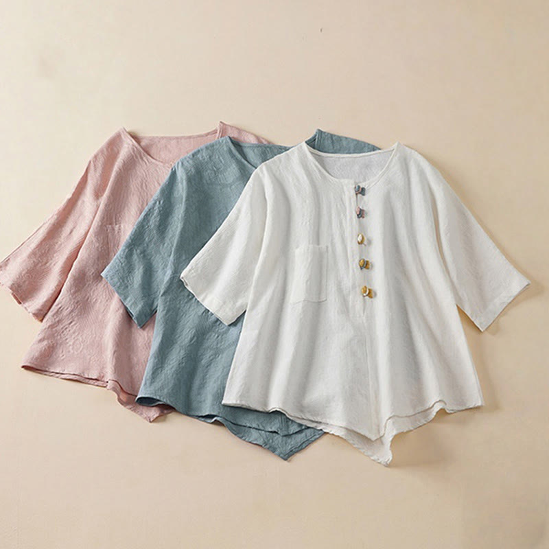 Nimara Ritual Casual Flower Colorful Frog Button Half Sleeve Women's Shirt