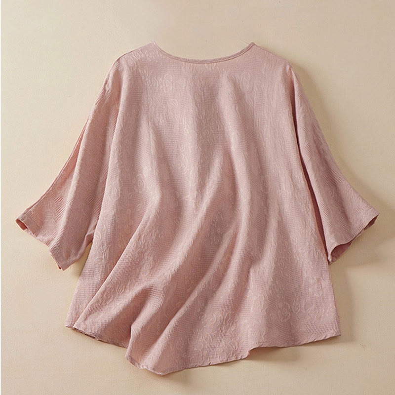 Nimara Ritual Casual Flower Colorful Frog Button Half Sleeve Women's Shirt