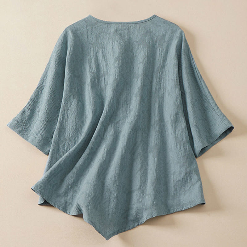 Nimara Ritual Casual Flower Colorful Frog Button Half Sleeve Women's Shirt