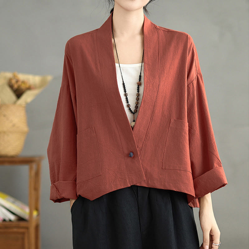 Nimara Ritual Casual Vintage Plain Long Sleeve Open Front Jacket With Pockets