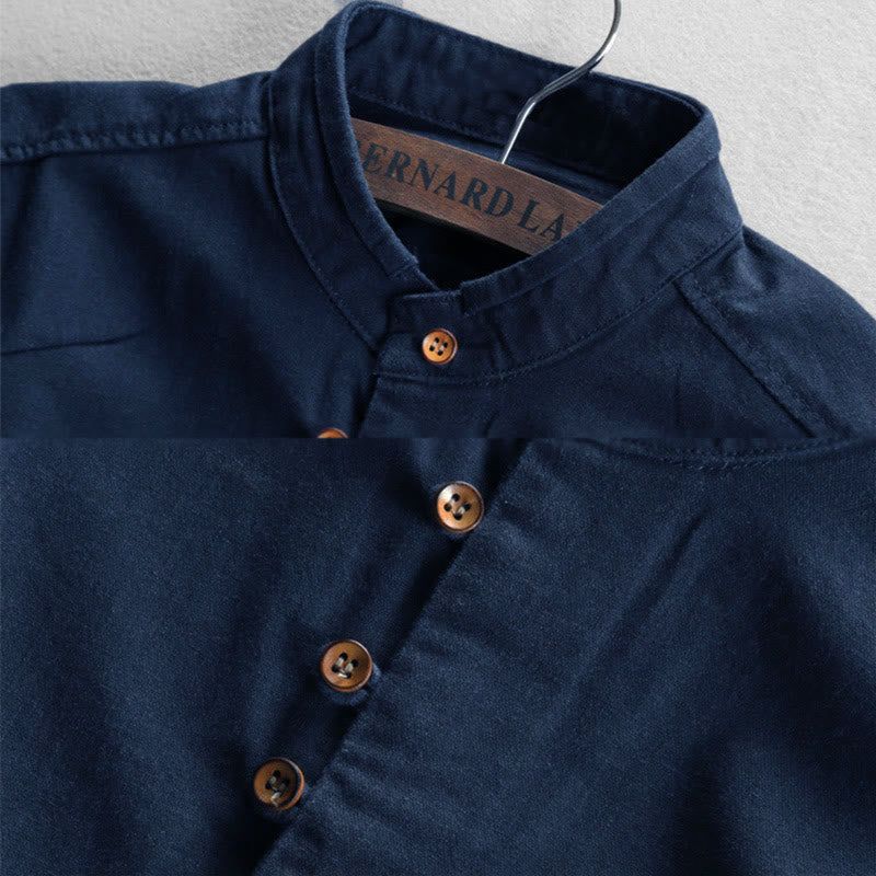 Nimara Ritual Slim Fit Design Stand Collar Crew Neck Cotton Linen Men's Long Sleeve Shirt