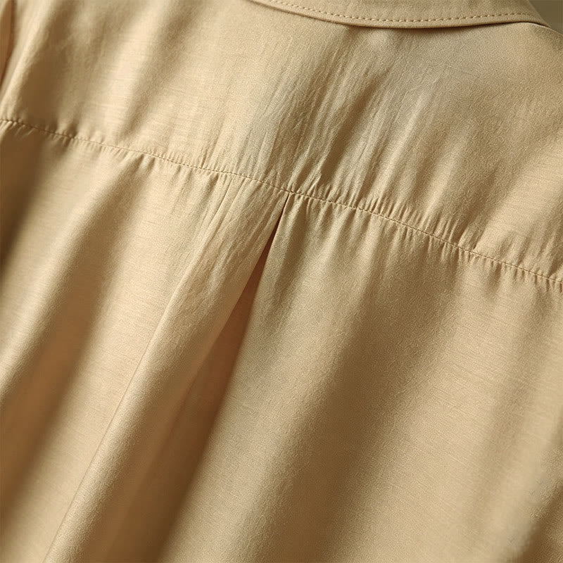 Nimara Ritual Summer Elegant Vintage Button-up Solid Front Pleated Ruffle Women's Short Sleeve Shirts