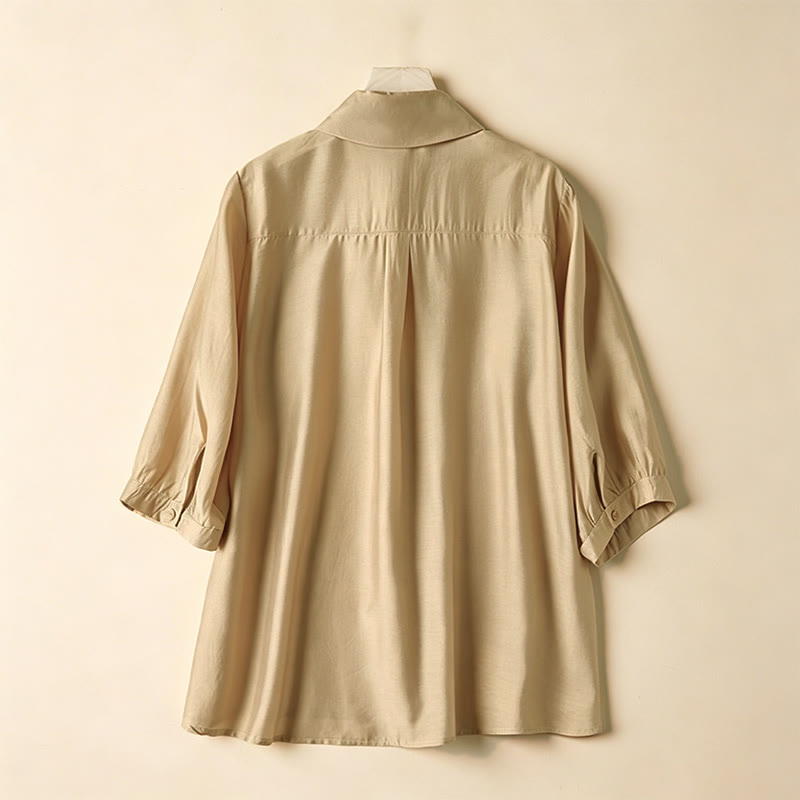 Nimara Ritual Summer Elegant Vintage Button-up Solid Front Pleated Ruffle Women's Short Sleeve Shirts