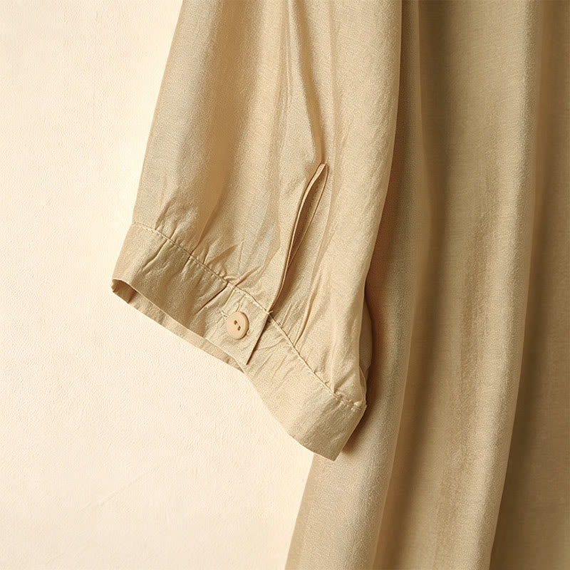Nimara Ritual Summer Elegant Vintage Button-up Solid Front Pleated Ruffle Women's Short Sleeve Shirts