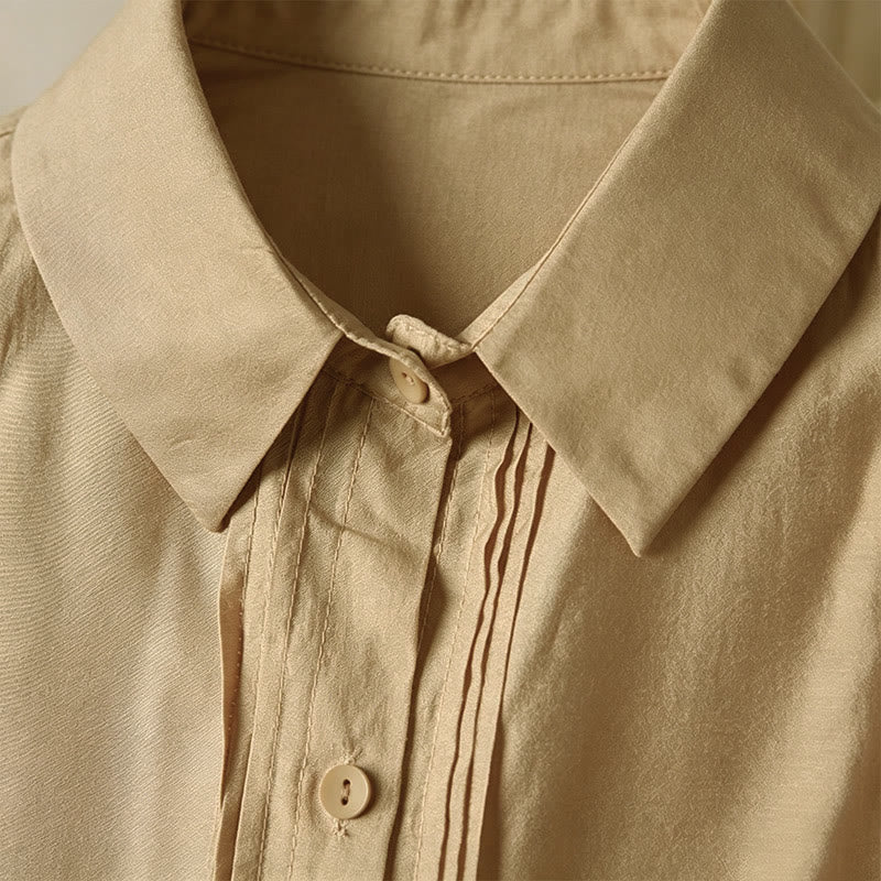 Nimara Ritual Summer Elegant Vintage Button-up Solid Front Pleated Ruffle Women's Short Sleeve Shirts