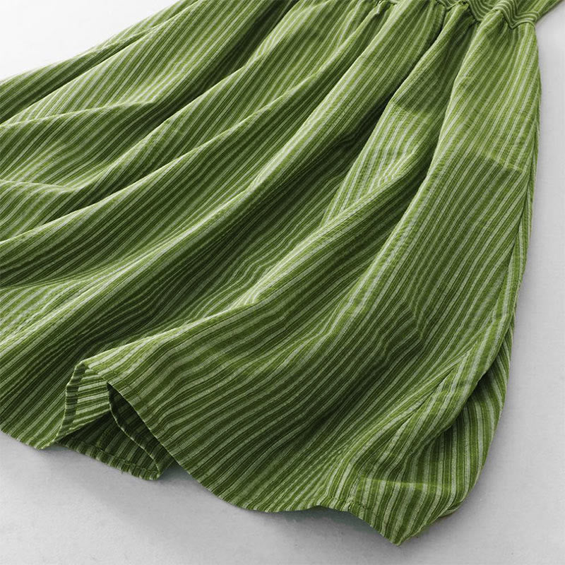 Nimara Ritual Summer Casual Elegant Green Striped Crew Neck Women's Summer Sleeveless Dress