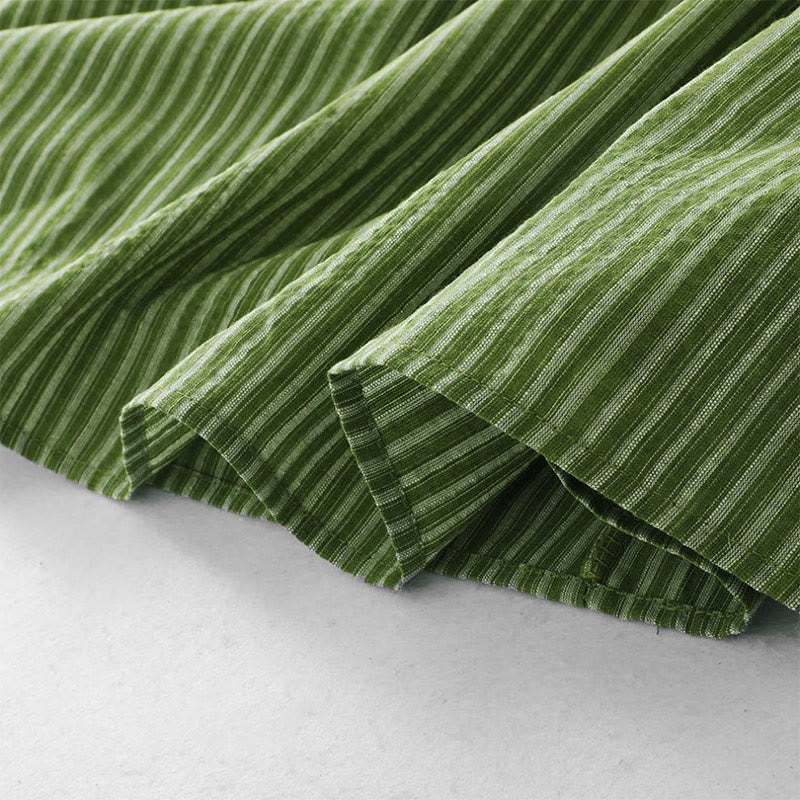 Nimara Ritual Summer Casual Elegant Green Striped Crew Neck Women's Summer Sleeveless Dress