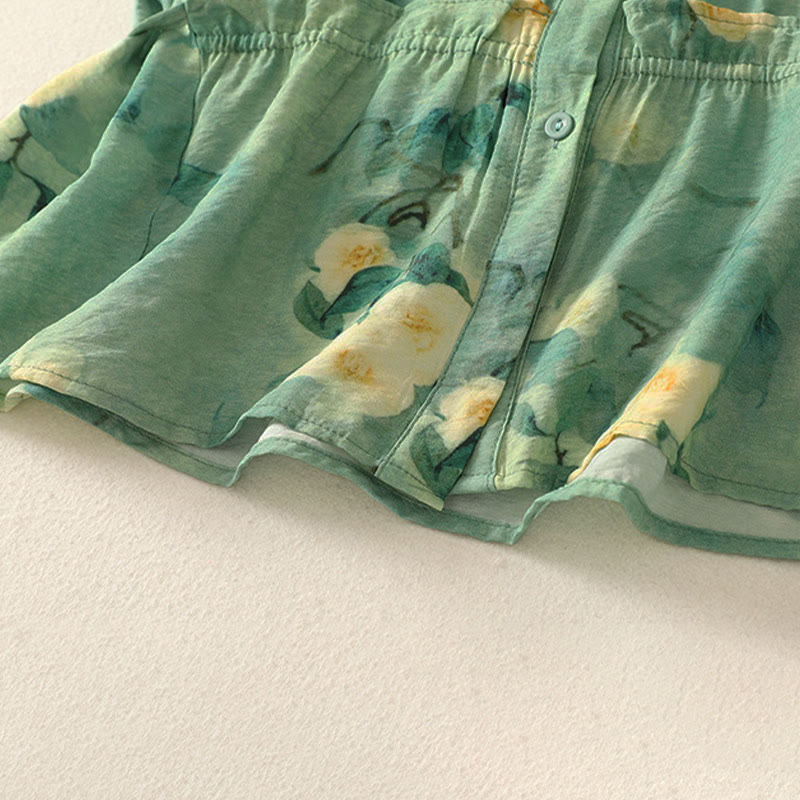 Nimara Ritual Summer Boho Button-Up Floral Women's Short Sleeve Shirts