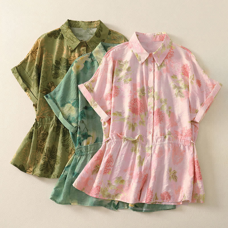 Nimara Ritual Summer Boho Button-Up Floral Women's Short Sleeve Shirts