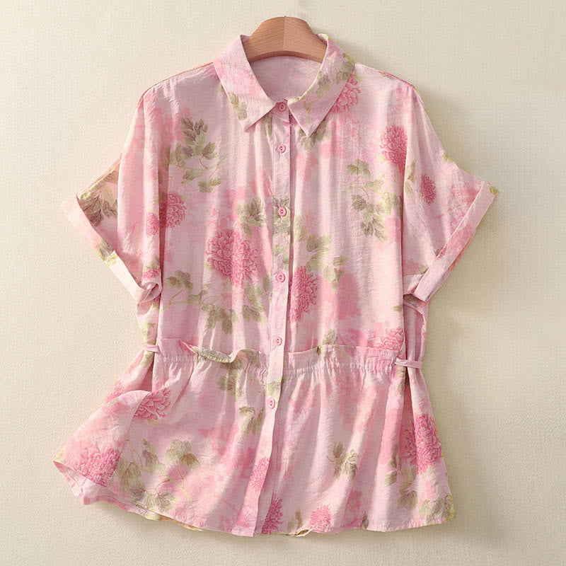 Nimara Ritual Summer Boho Button-Up Floral Women's Short Sleeve Shirts