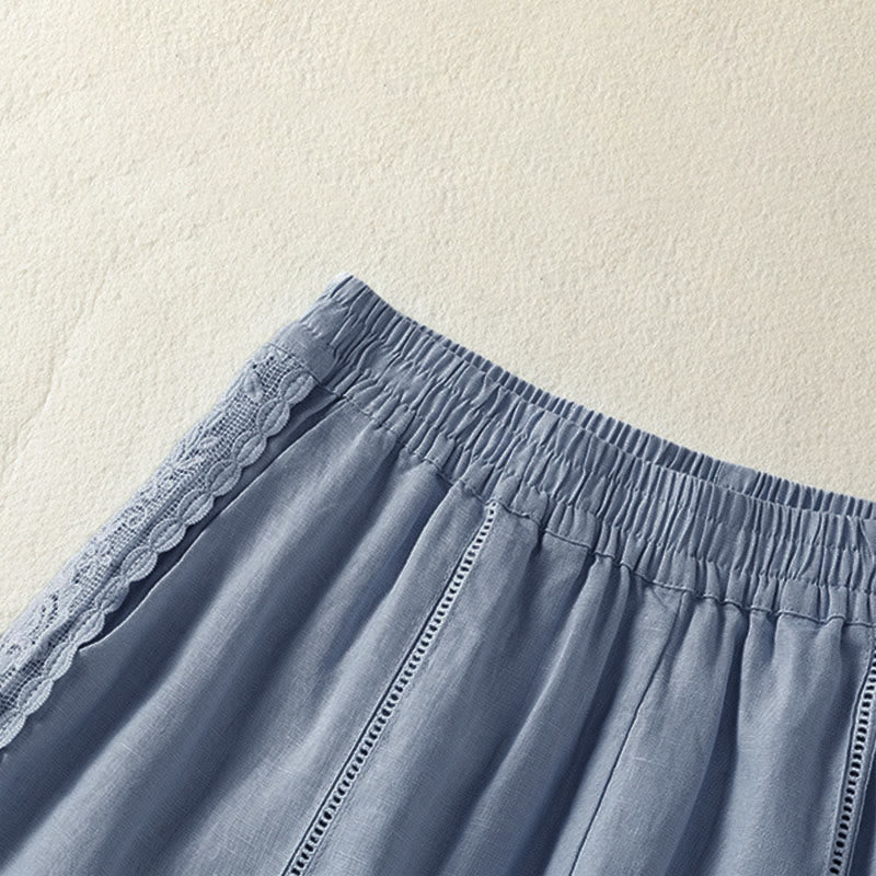 Nimara Ritual Summer Casual Boho Solid Decorative Side Lace Women's Shorts With Pockets