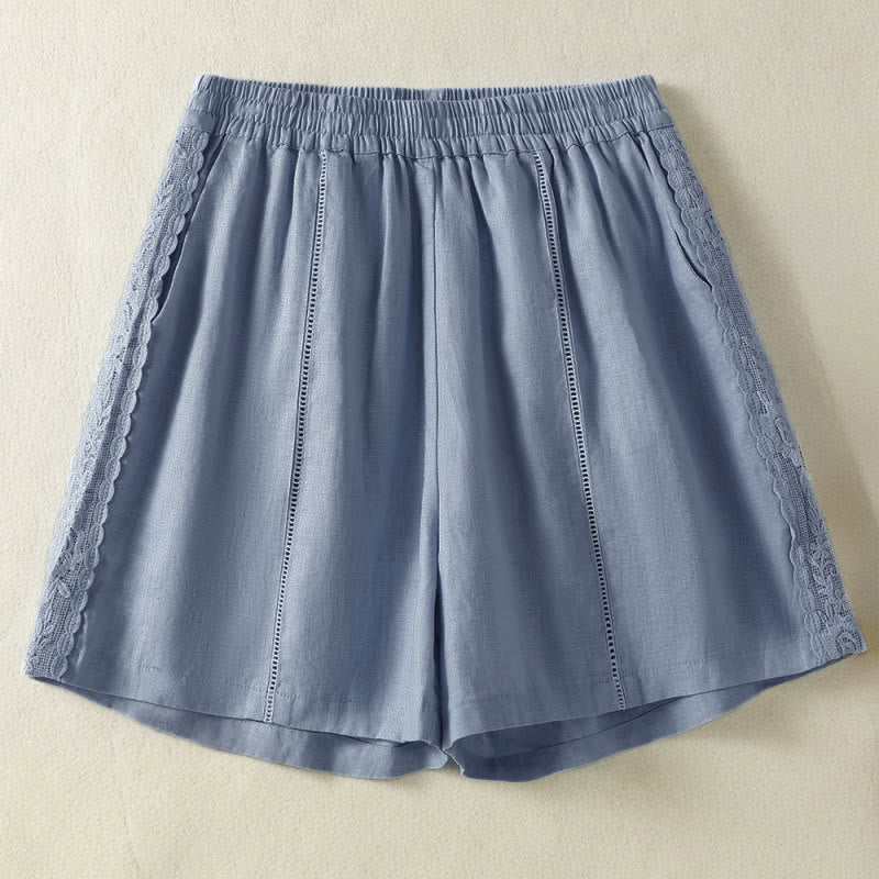 Nimara Ritual Summer Casual Boho Solid Decorative Side Lace Women's Shorts With Pockets