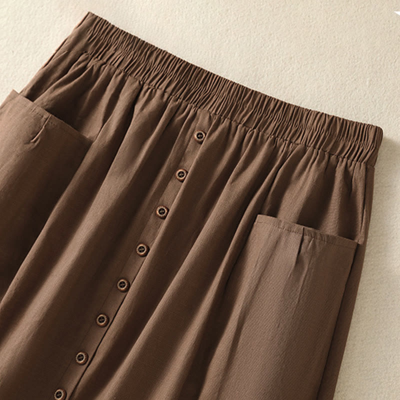 Nimara Ritual Summer Casual Boho Button-Up Solid Women's Skirts With Pockets