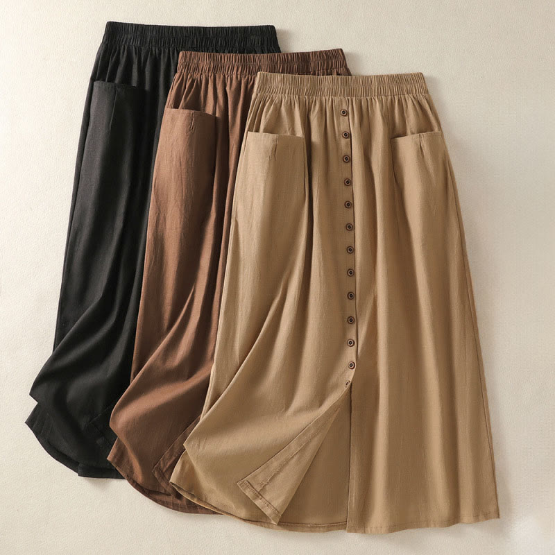 Nimara Ritual Summer Casual Boho Button-Up Solid Women's Skirts With Pockets