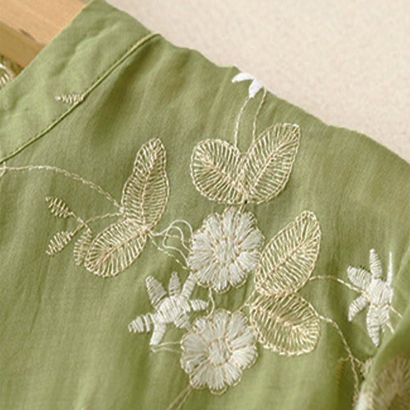 Nimara Ritual Casual Embroidered Petals Spliced Women's Crew Neck Design Half Sleeve Shirt