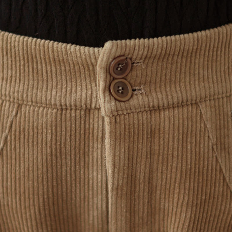 Nimara Ritual Casual Buttons Leg Opening Design Women's Corduroy Pants With Pockets