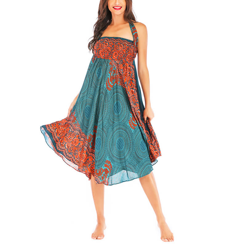 Nimara Ritual Two Style Wear Bohemian Compass Rose Flower Lace-up Skirt Dress