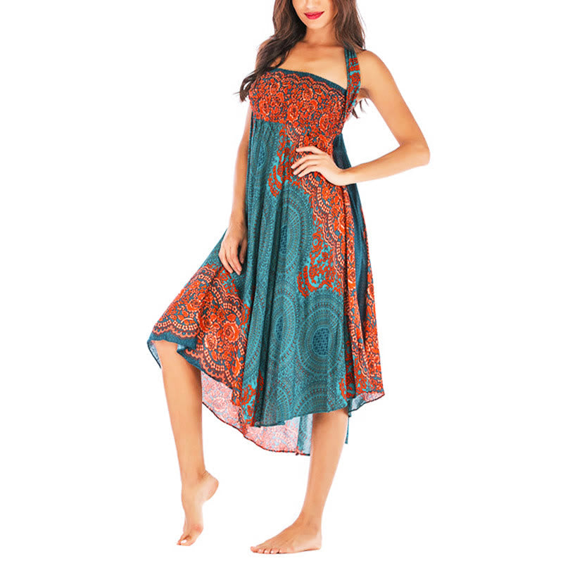 Nimara Ritual Two Style Wear Bohemian Compass Rose Flower Lace-up Skirt Dress