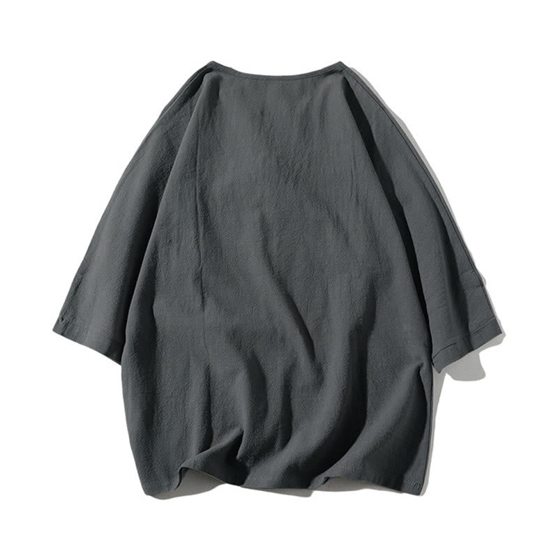 Nimara Ritual 2Pcs Plain Notched Collar T-Shirt Wide Leg Shorts With Pockets Men's Meditation Cloth Set