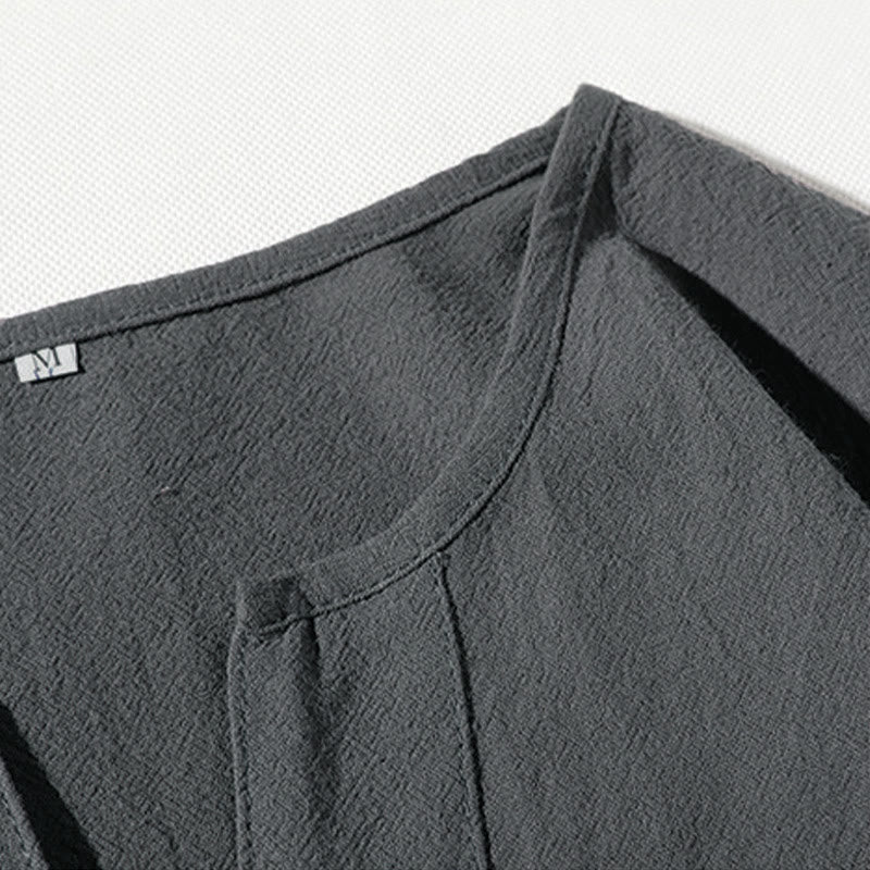 Nimara Ritual 2Pcs Plain Notched Collar T-Shirt Wide Leg Shorts With Pockets Men's Meditation Cloth Set