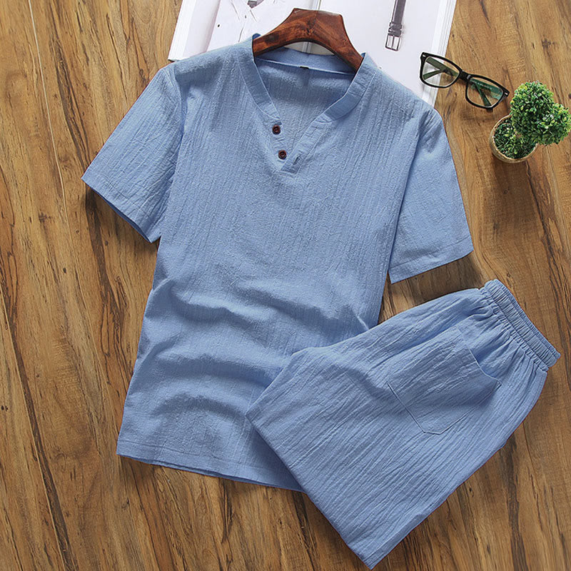 Nimara Ritual Casual 2Pcs Plain Sleeve T-Shirt Shorts With Pockets Men's Meditation Cloth Set