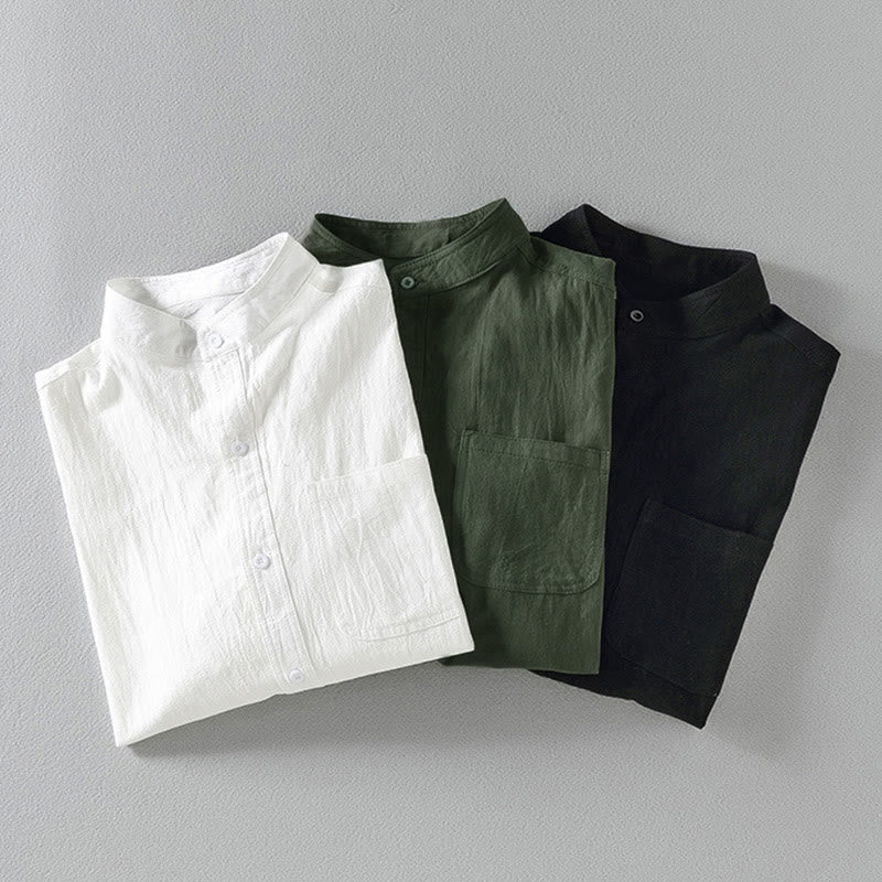 Nimara Ritual Vintage Casual Plain Single Breasted Three Quarter Sleeve Men's Shirt With Pocket