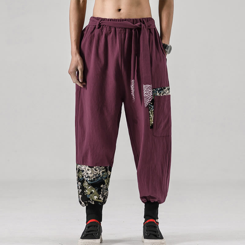 Nimara Ritual Ocean Waves Lace-up Men's Harem Pants With Pockets