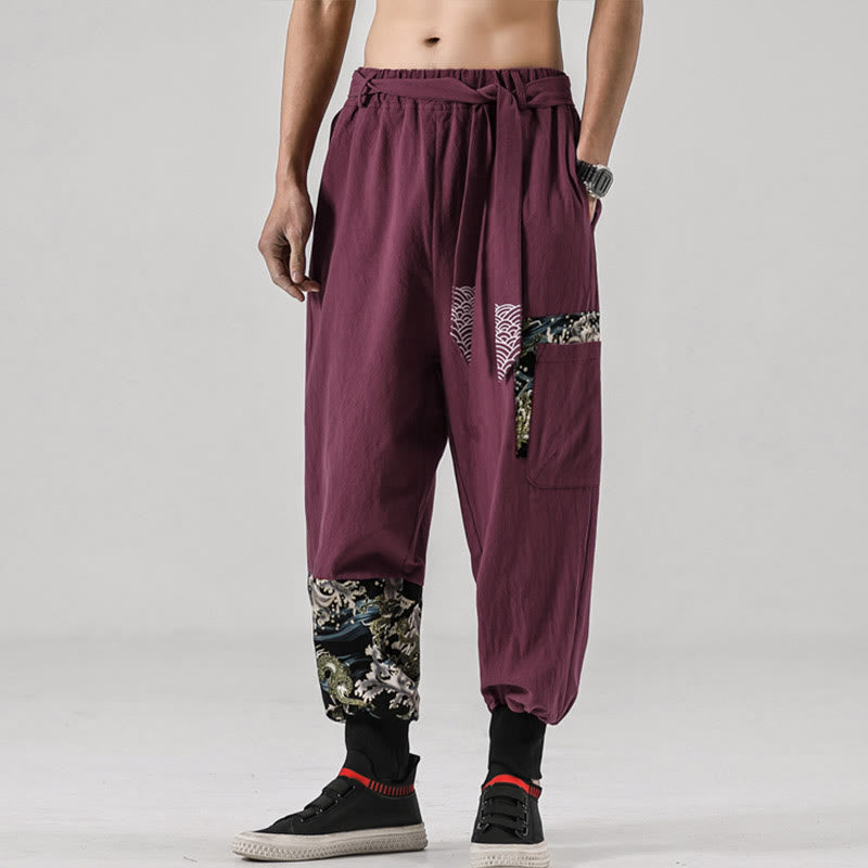 Nimara Ritual Ocean Waves Lace-up Men's Harem Pants With Pockets