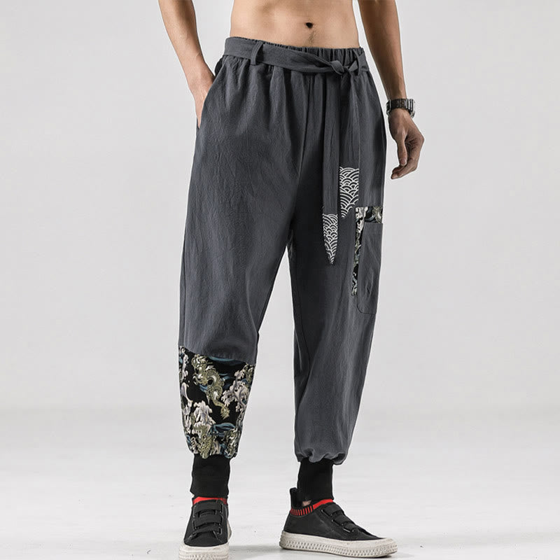 Nimara Ritual Ocean Waves Lace-up Men's Harem Pants With Pockets