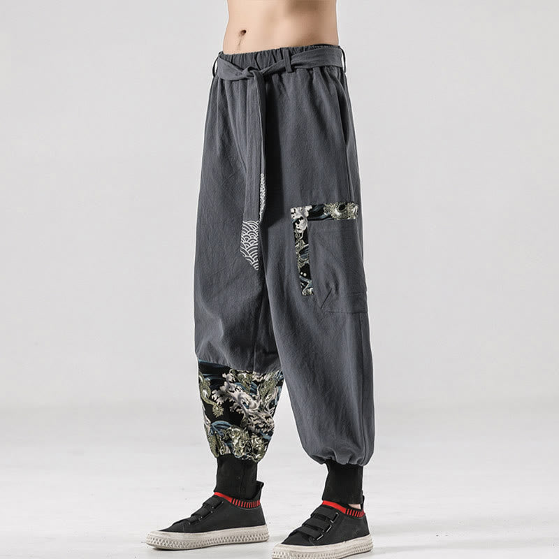 Nimara Ritual Ocean Waves Lace-up Men's Harem Pants With Pockets