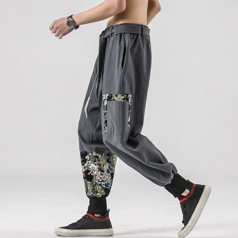 Nimara Ritual Ocean Waves Lace-up Men's Harem Pants With Pockets